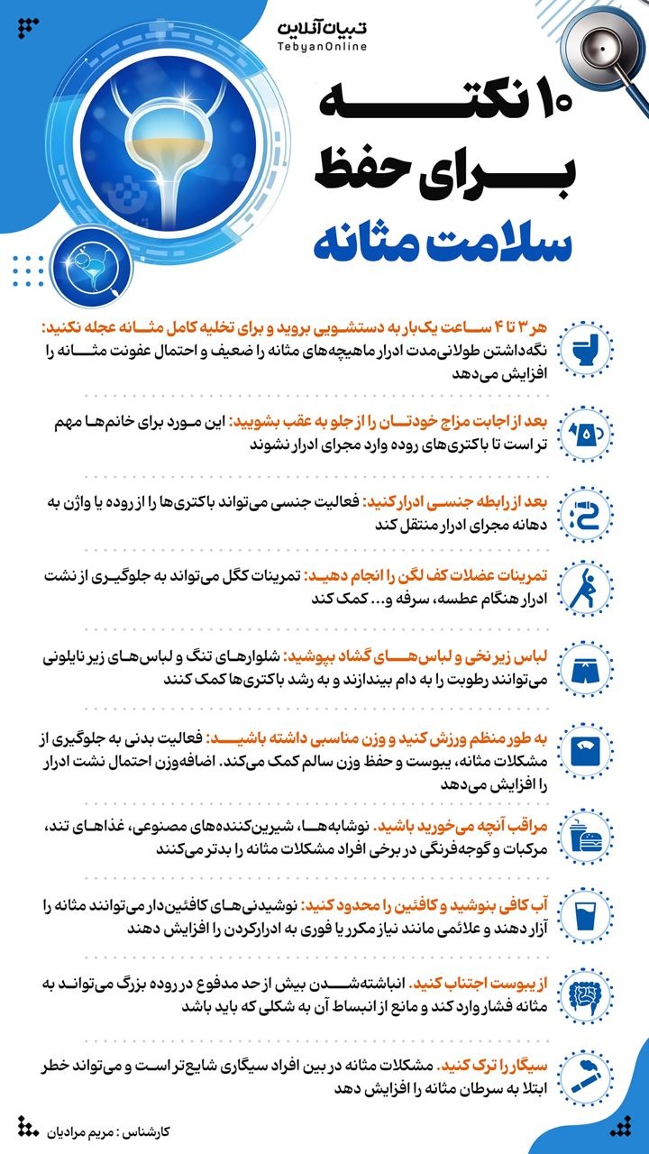 ۱۰ نکته برای حفظ سلامت مثانه