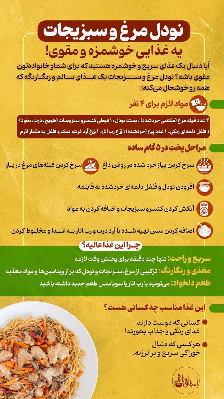 نودل مرغ و سبزیجات یه غذایی خوشمزه و مقوی!