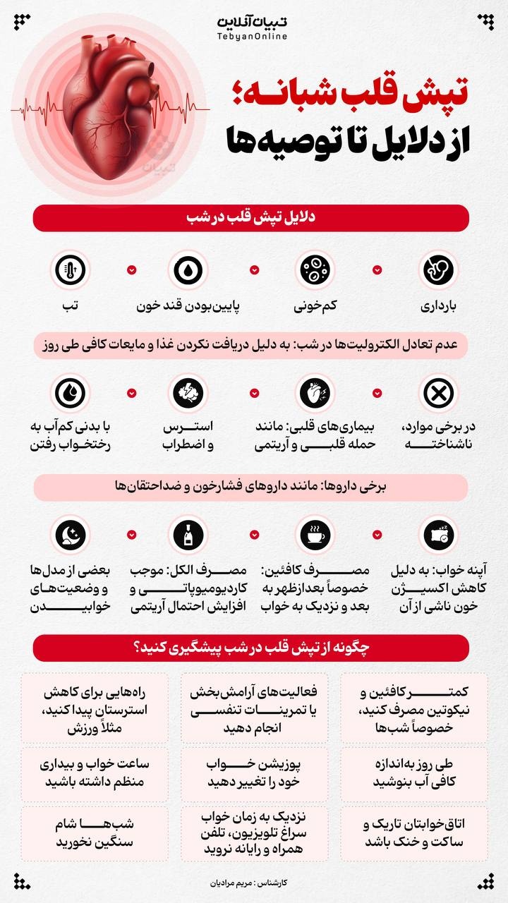 تپش قلب شبانه؛ از دلایل تا توصیه‌ها