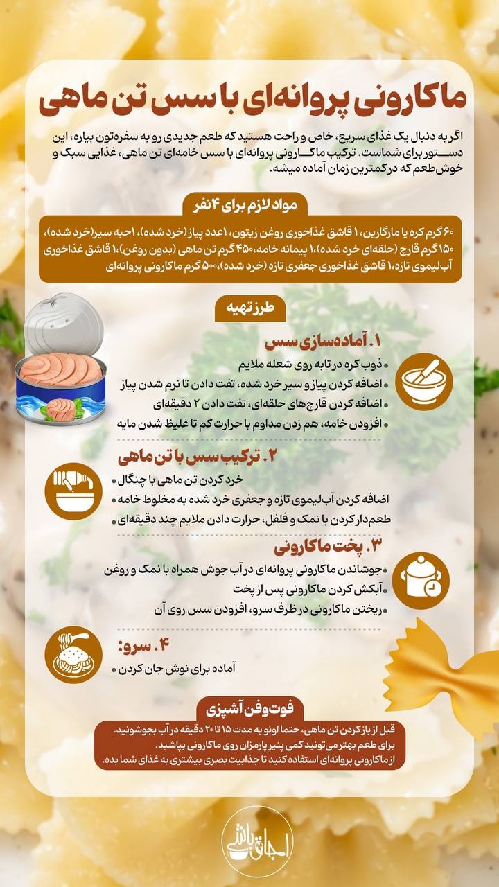 ماکارونی پروانه ای با سس تن ماهی ماکارونی پروانه ای با سس تن ماهی