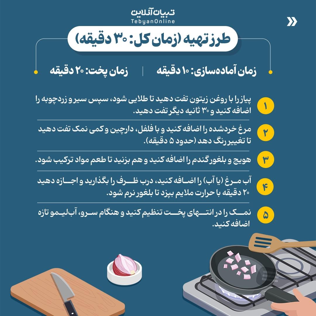 خوراک بلغور گندم با مرغ سحری مقوی و سبک