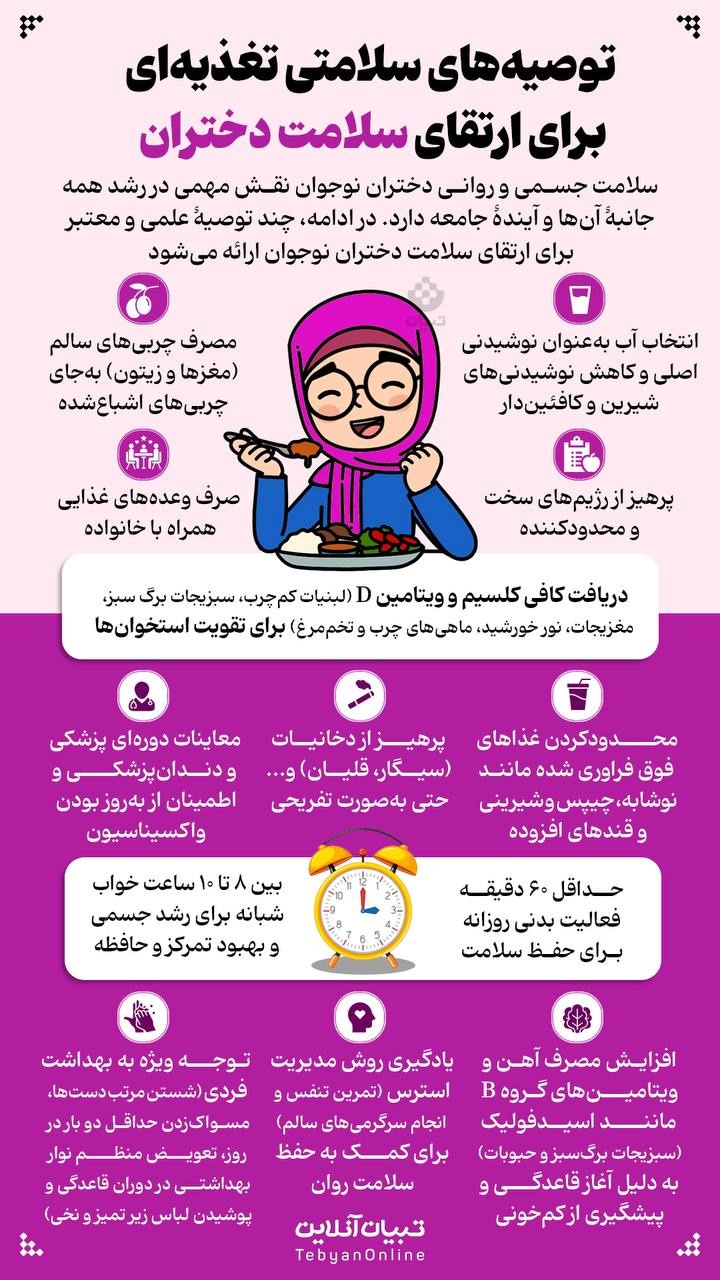 توصیه های سلامتی تغذیه‌ای برای ارتقای سلامت دختران 