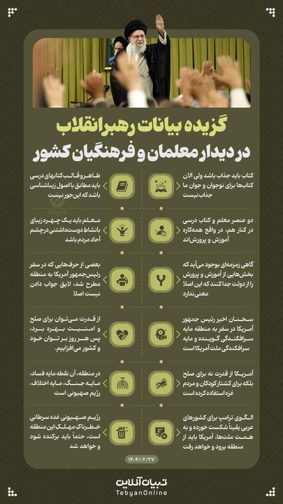 گزیده بیانات رهبرانقلاب در دیدار معلمان و فرهنگیان کشور