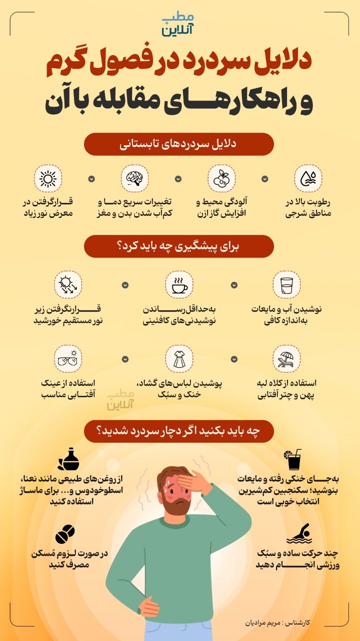 دلایل سردرد در فصول گرم و راهکارهای مقابله با آن دلایل سردرد در فصول گرم و راهکارهای مقابله با آن