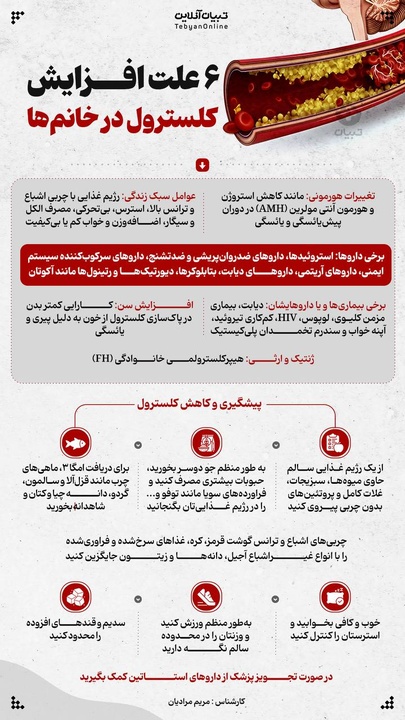 ۶ علت افزایش کلسترول در خانم ها 