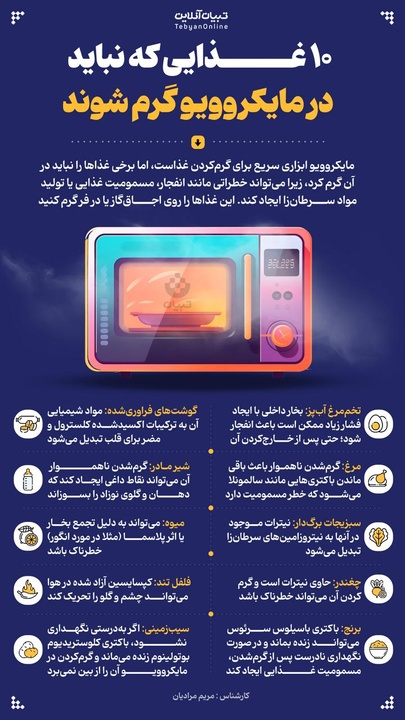 ۱۰ غذایی که نباید در مایکروویو گرم شوند