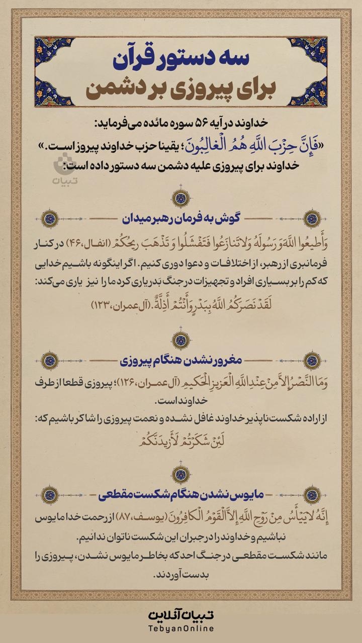 سه دستور قرآن برای پیروزی بر دشمن