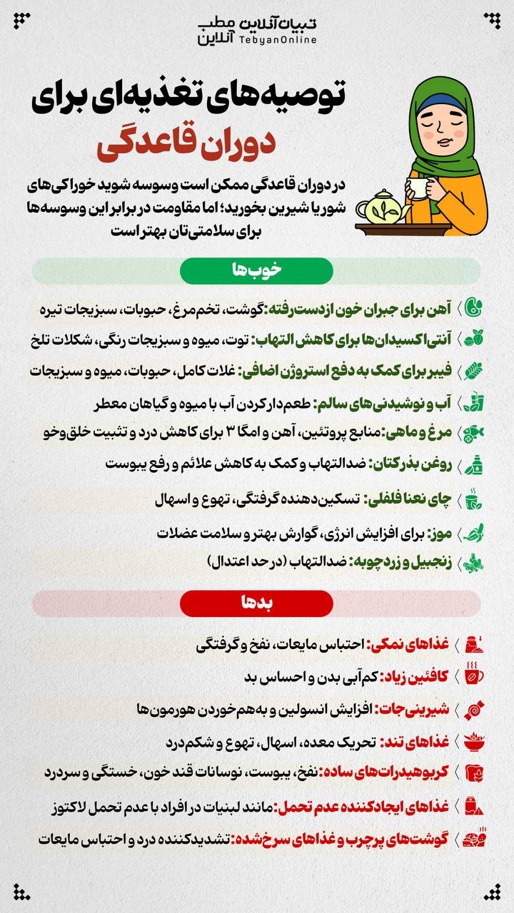 توصیه‌های تغذیه‌ای برای دوران قاعدگی