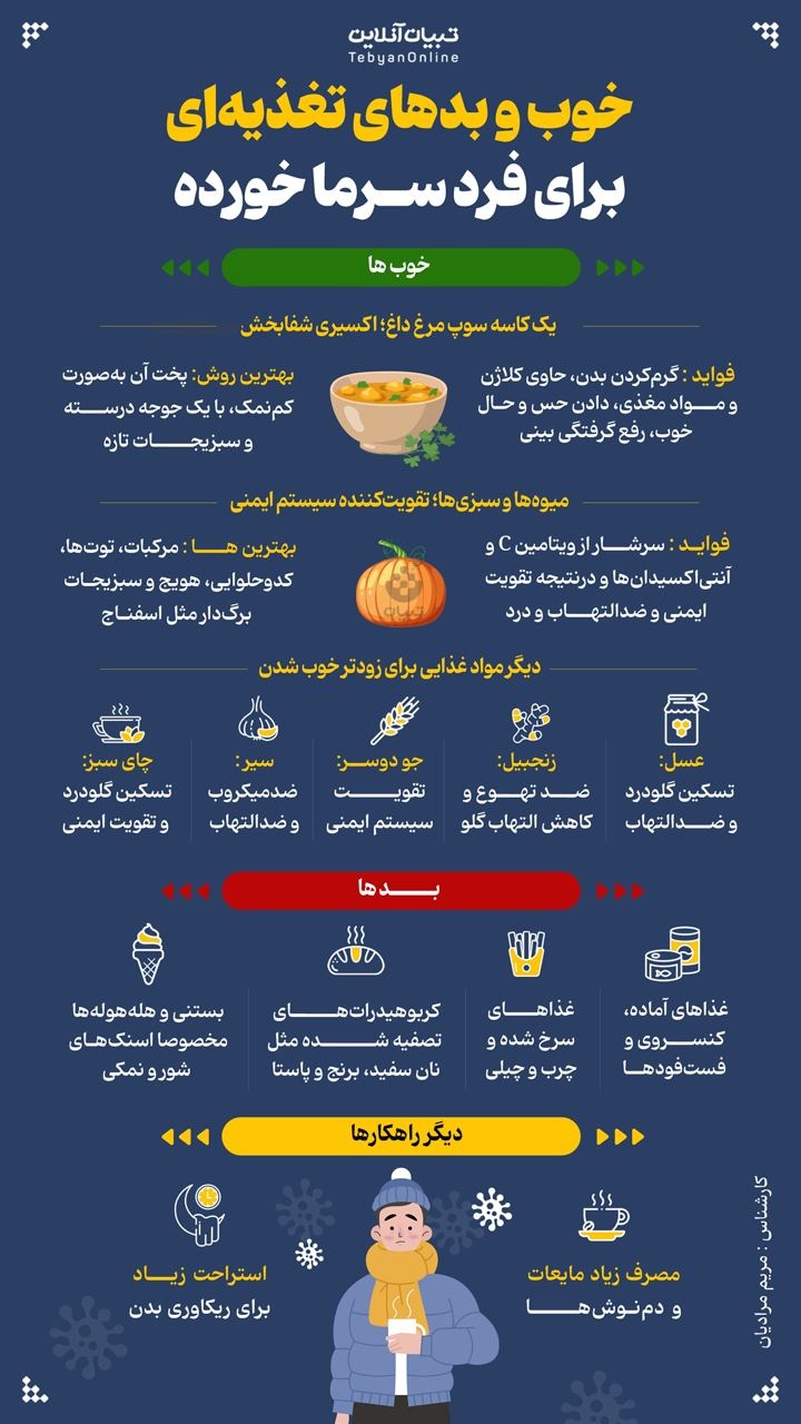 خوب و بدهای تغذیه‌ای برای فرد سرماخورده
