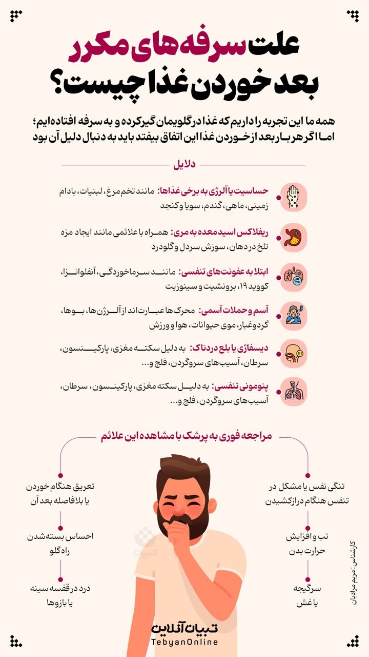 علت سرفه‌های مکرر بعد خوردن غذا چیست؟