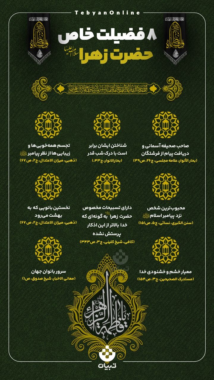 ۸ فضیلت اختصاصی حضرت زهرا سلام الله علیها در روایات