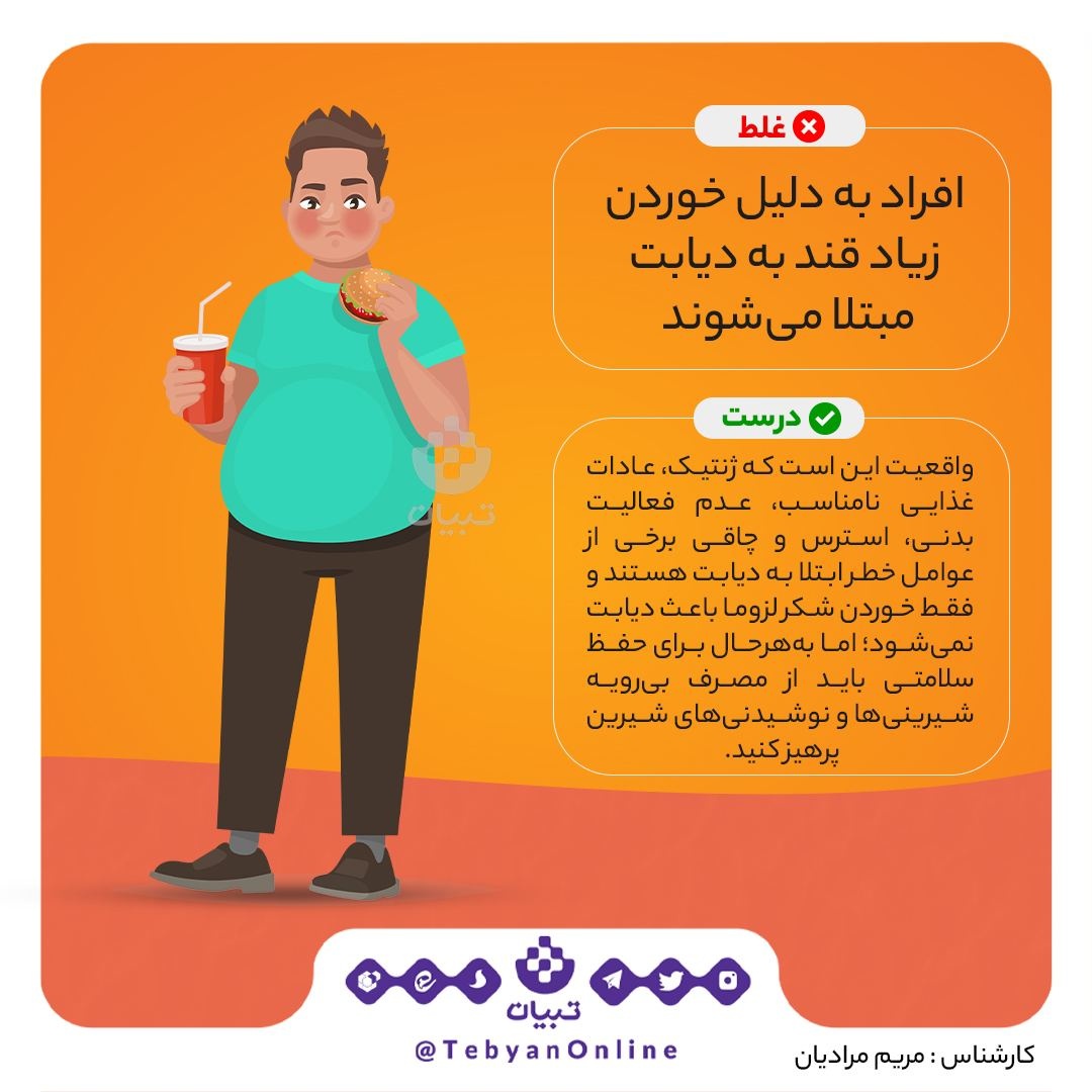 افراد به دلیل قند خوردن زیاد دیابت می‌گیرن