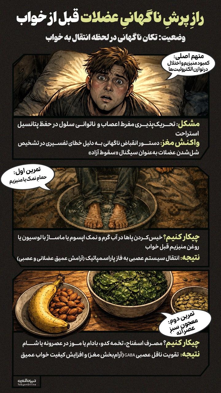 رازِ پرشِ ناگهانیِ عضلات قبل از خواب