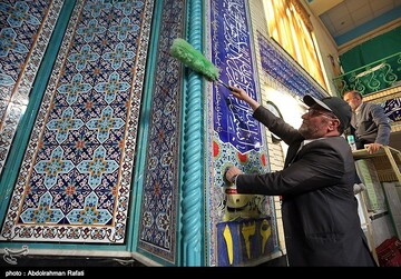 غبارروبی مساجد در آستانه ماه مبارک رمضان - همدان