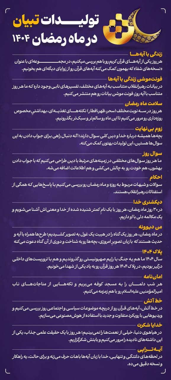 تولیدات تبیان در ماه رمضان ۱۴۰۴