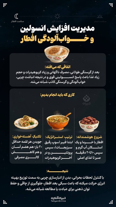 مدیریت افزایش انسولین و خواب‌آلودگی افطار