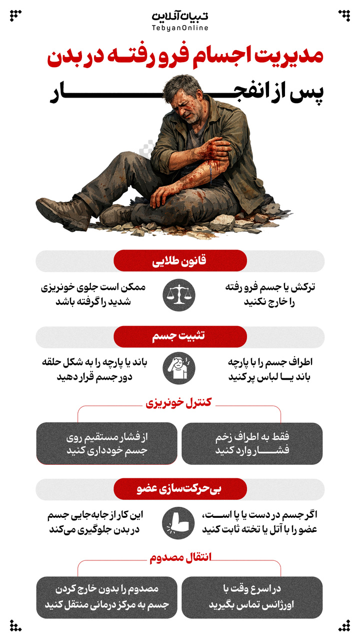 مدیریت اجسام فرو رفته در بدن  پس از انفجار