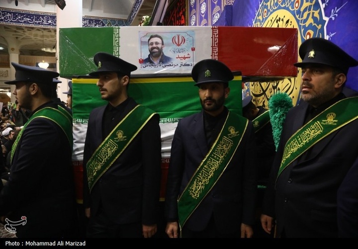 مراسم وداع با پیکر شهید علی و مرتضی لاریجانی در قم