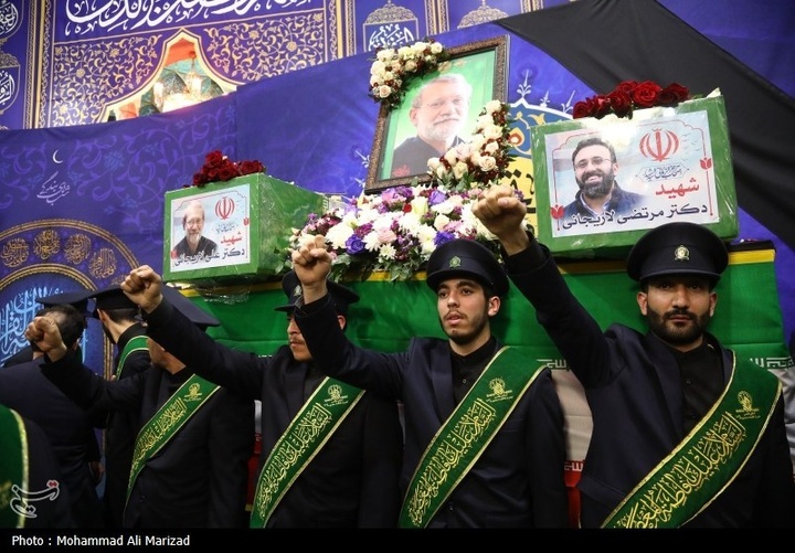 مراسم وداع با پیکر شهید علی و مرتضی لاریجانی در قم