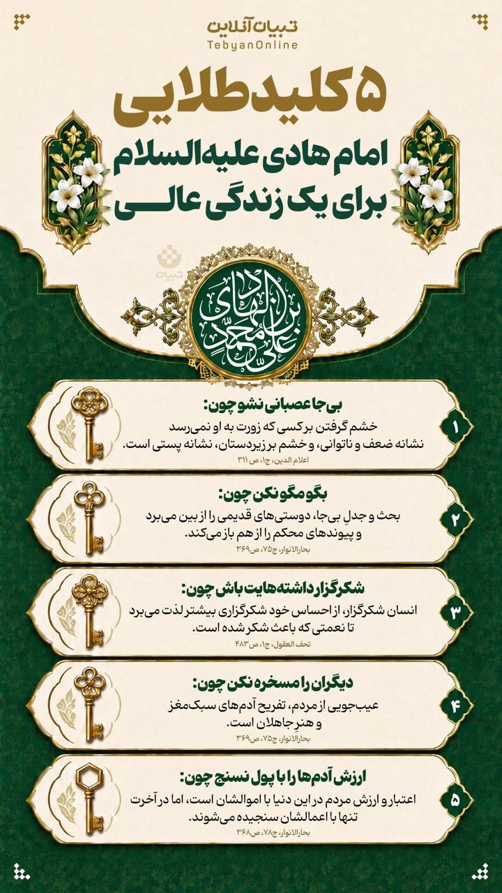 ۵ کلیدطلایی امام هادی علیه‌السلام برای یک زندگی عالی