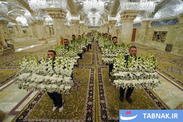تجلی بهار در آستانه عید ولایت؛ ضریح مطهر علوی گل‌باران شد