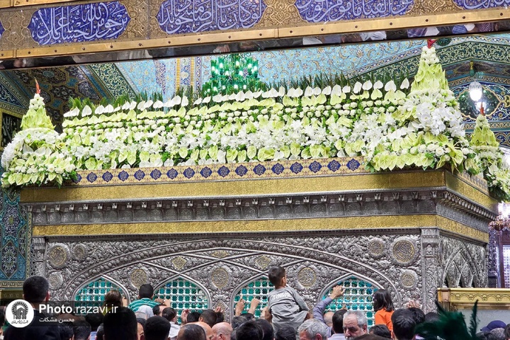 گل‌آرایی ضریح مطهر امام رضا (علیه السلام ) در آستانه عید غدیر