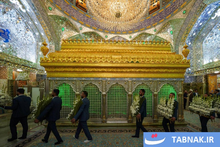 تجلی بهار در آستانه عید ولایت؛ ضریح مطهر علوی گل‌باران شد