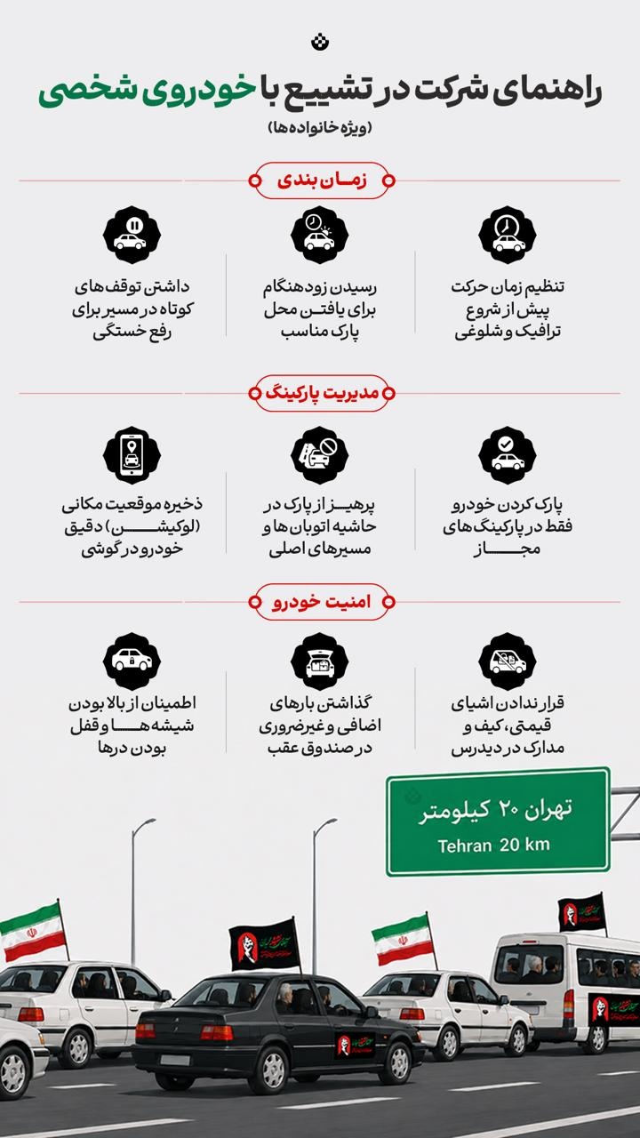 راهنمای شرکت در تشییع با خودروی شخصی
