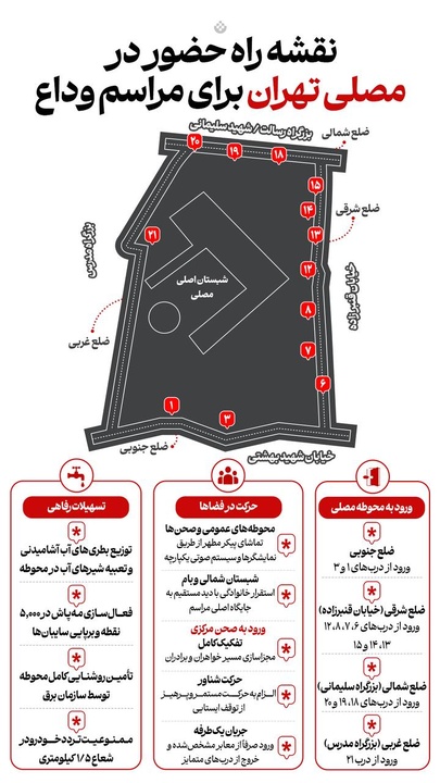 نقشه راه حضور در مصلی تهران برای مراسم وداع با رهبر شهید انقلاب