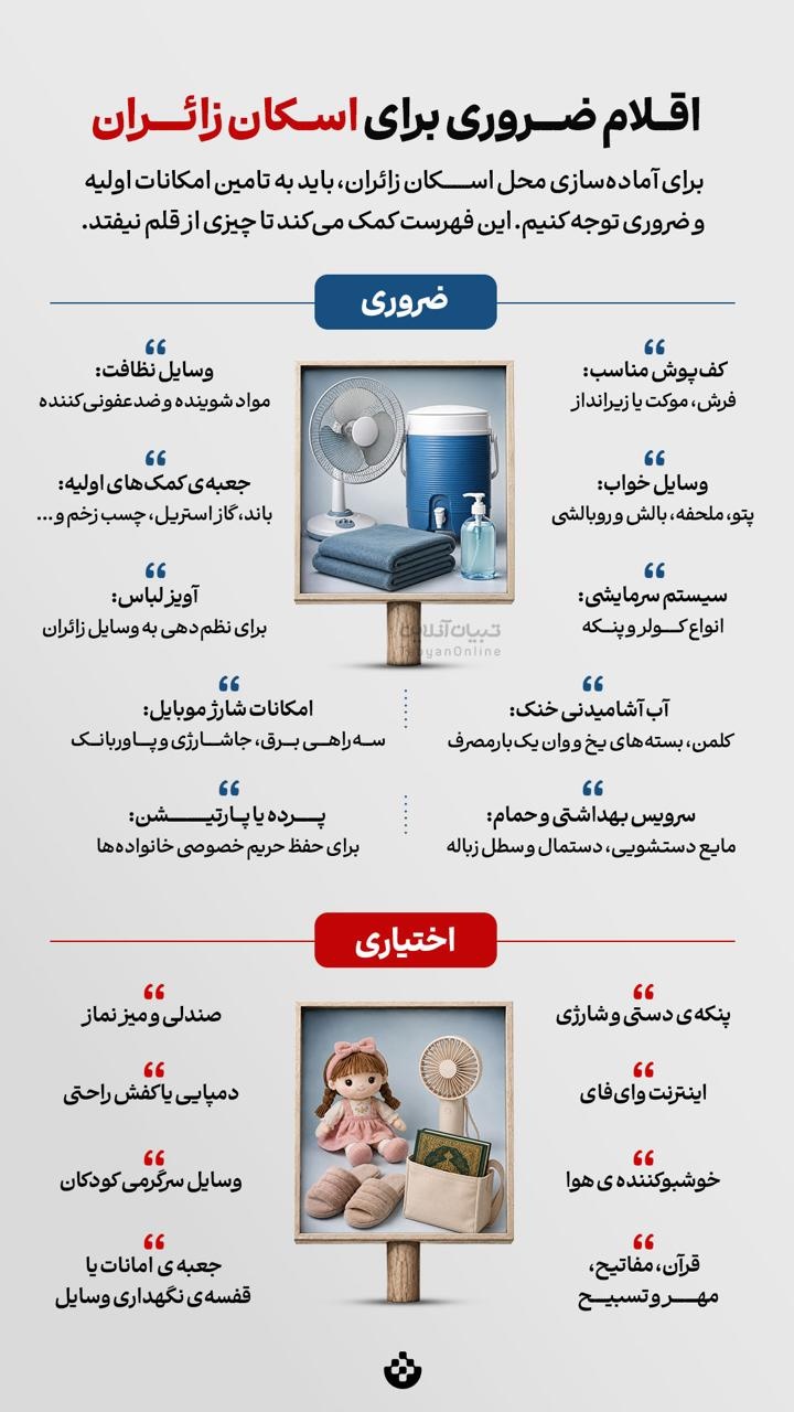 اقلام ضروری برای اسکان زائران