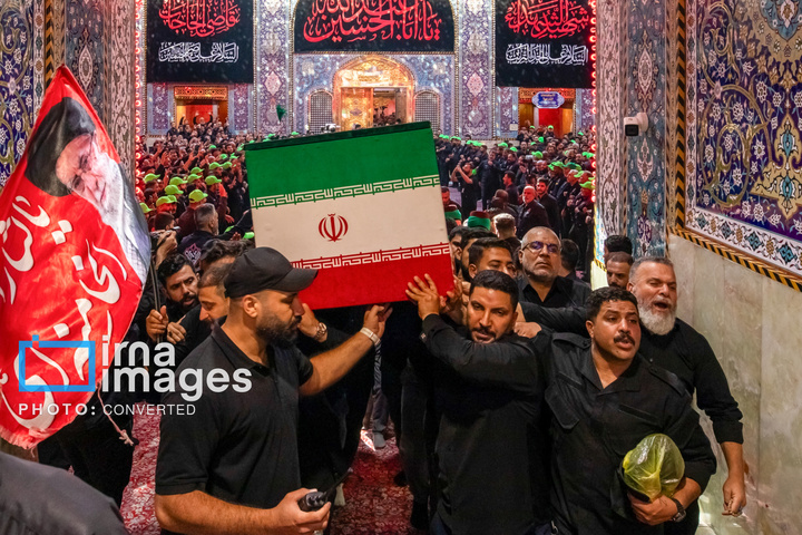 تشییع پیکر مطهر خانواده رهبر شهید انقلاب در حرم حضرت عباس (علیه السلام)