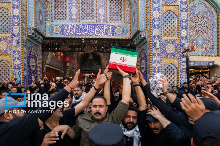 تشییع پیکر مطهر خانواده رهبر شهید انقلاب در حرم حضرت عباس (علیه السلام)