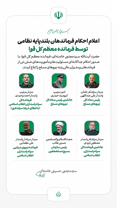 اعلام احکام فرماندهان بلندپایه نظامی توسط فرمانده معظم کل قوا