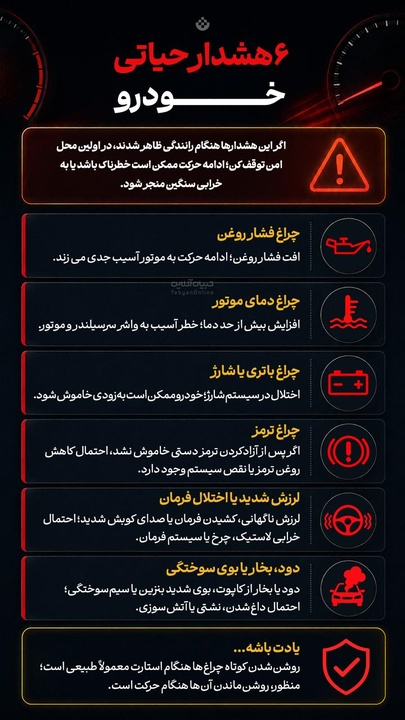 ۶ هشدار حیاتی خودرو