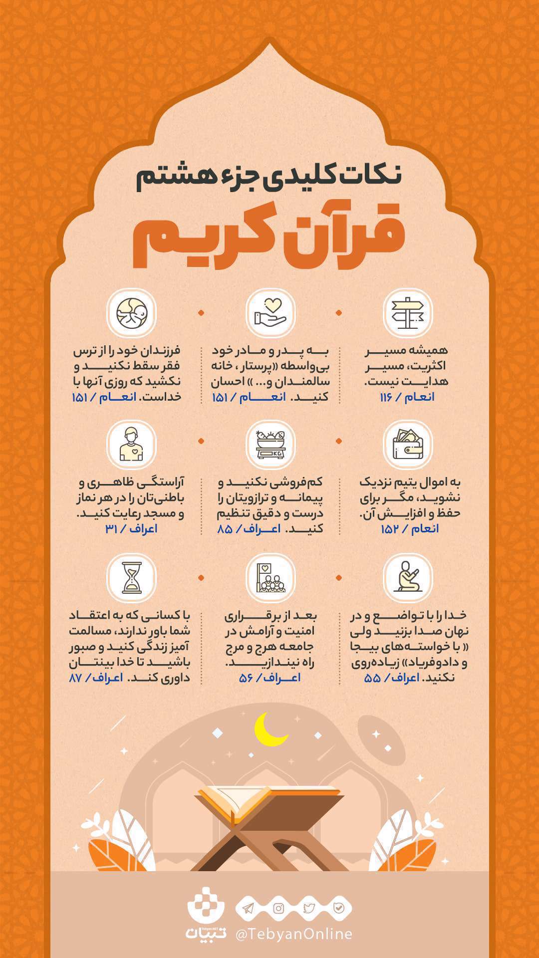 اینفوگرافیک| نکات کلیدی جزء هشتم قرآن کریم