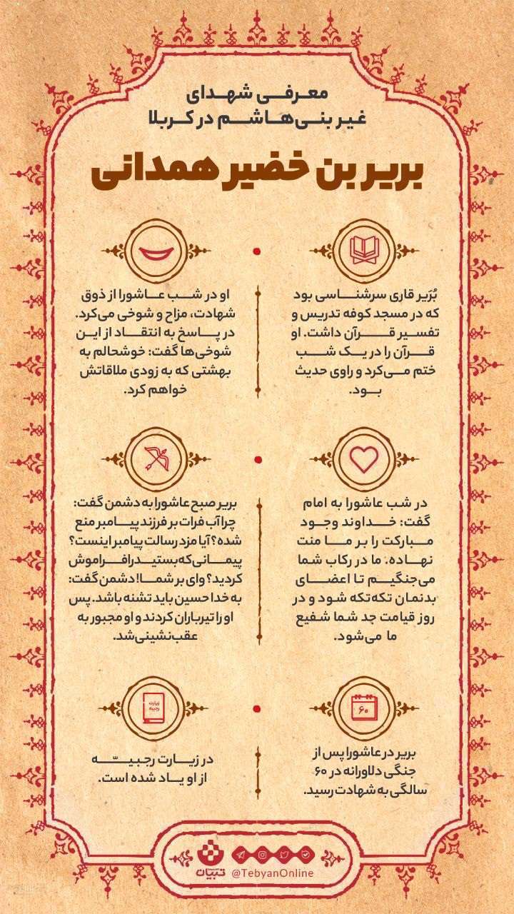 بریربن خضیر همدانی؛  از شهدای کربلا  [اینفوگرافیک]