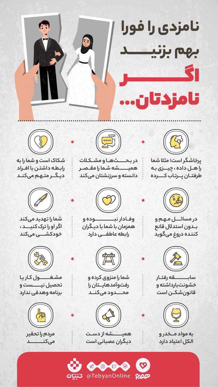 نامزدی را فوراً بهم بزنید اگر نامزدتان... [اینفوگرافیک]