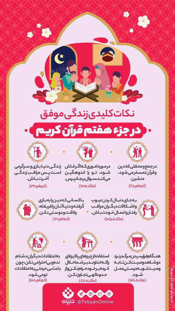 نکات کلیدی زندگی موفق در جزء هفتم قرآن کریم؛ اینفوگرافیک