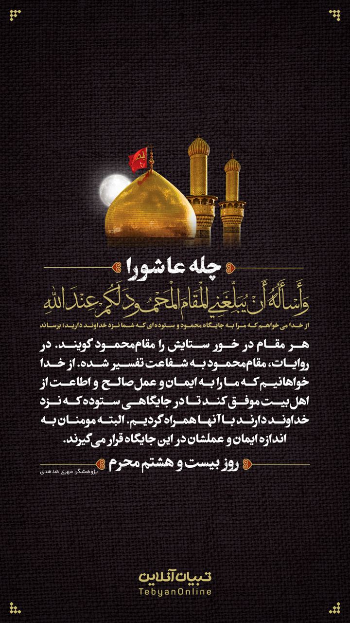 از خدا می‌خواهم که مرا به جایگاه محمود و ستوده‌ای که شما نزد خداوند دارید؛ برساند.  (روز بیست‌وهشتم محرم) 