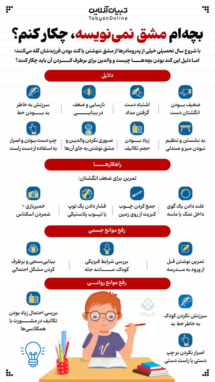 بچه‌ام مشق نمی‌نویسه، چکار کنم؟