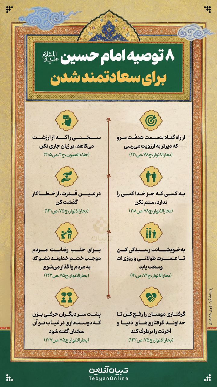 ۸ توصیه‌ امام حسین‌علیه‌السلام برای سعادتمند شدن