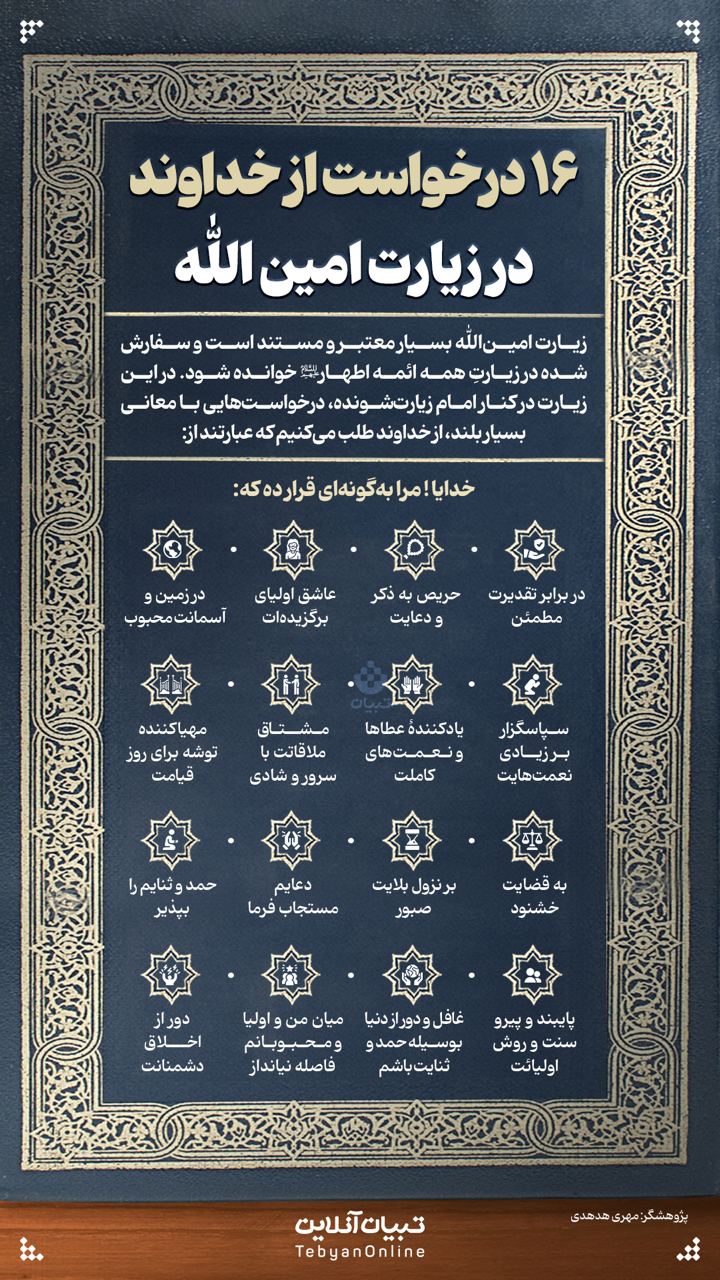 ۱۶ درخواست از خداوند در زیارت امین الله