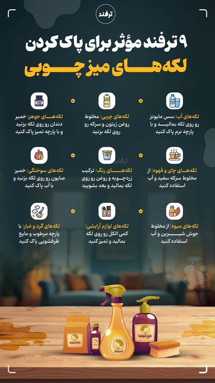 ۹ ترفند مؤثر برای پاک کردن لکه های میز چوبی