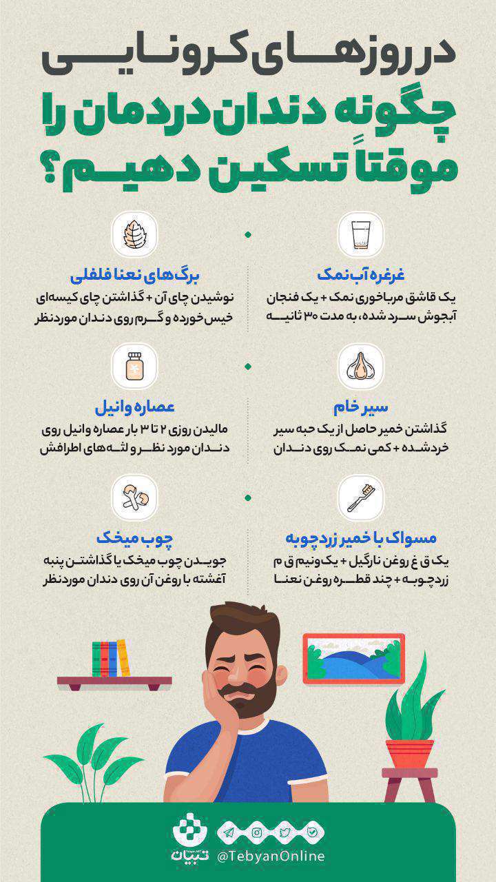 اینفوگرافیک| در روزهای کرونایی چگونه دندان دردمان را موقتاً تسکین دهیم؟