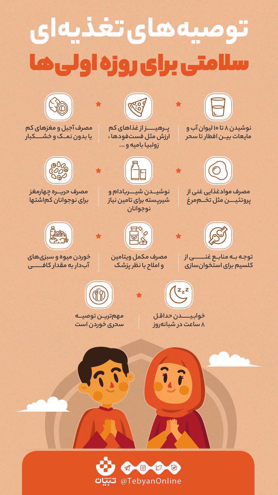 اینفوگرافی توصیههای تغذیهای سلامتی برای روزهاولیها اینفوگرافی توصیههای تغذیهای سلامتی برای روزهاولیها