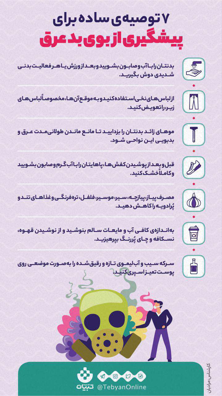 7 توصیه ی ساده برای  پیشگیری از بوی بد عرق؛  اینفوگرافیک
